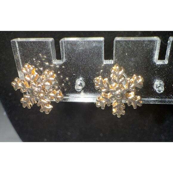 Gold Tone Snowflake Shaped Stud Earrings - Picture 2 of 5